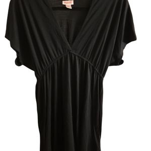 Black v-neck cinched waist cover up dress